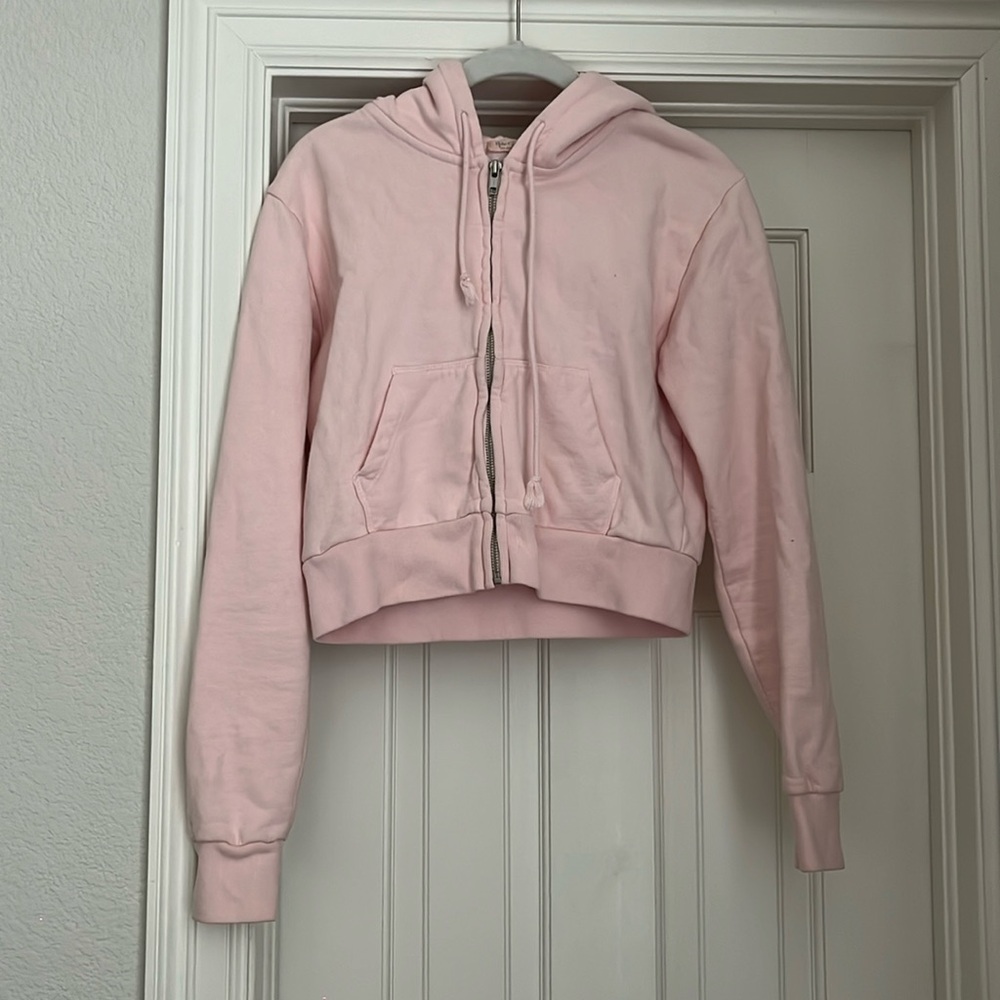 John Galt light pink cropped zip up jacket OS